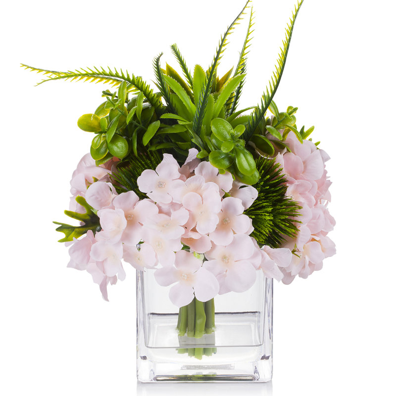 Faux Silk Hydrangea Arrangement in Vase
