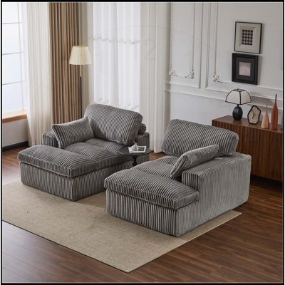 Double méridienne intérieure, canapé-lit rembourré surdimensionné pour l'intérieur, canapé de luxe à assise profonde, sans assemblage requis, gris