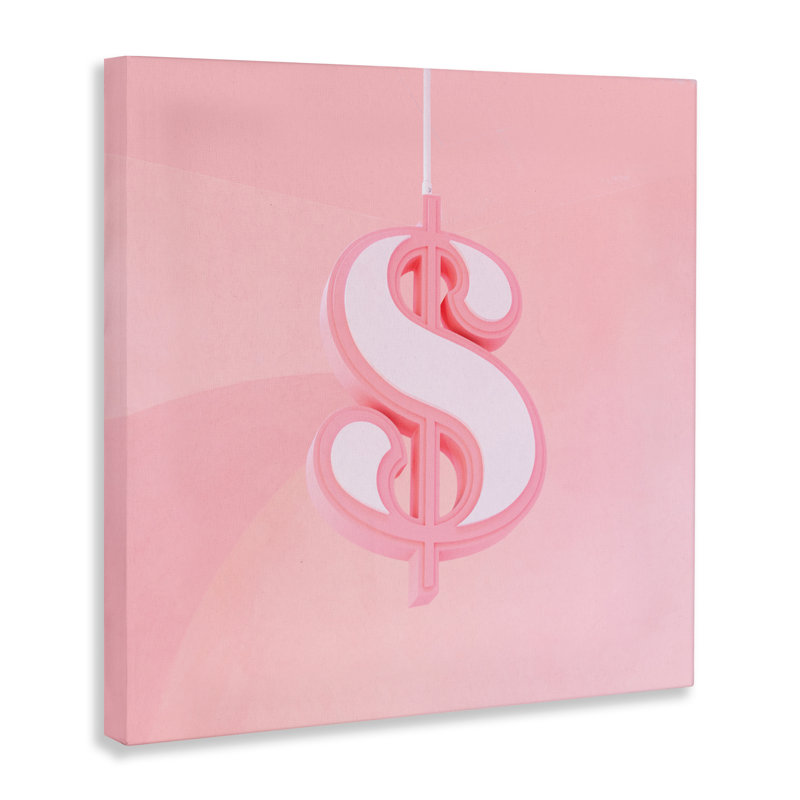 Toile rose pastel avec signe du dollar, design par Lish Creative, H 17 po x l 17 po