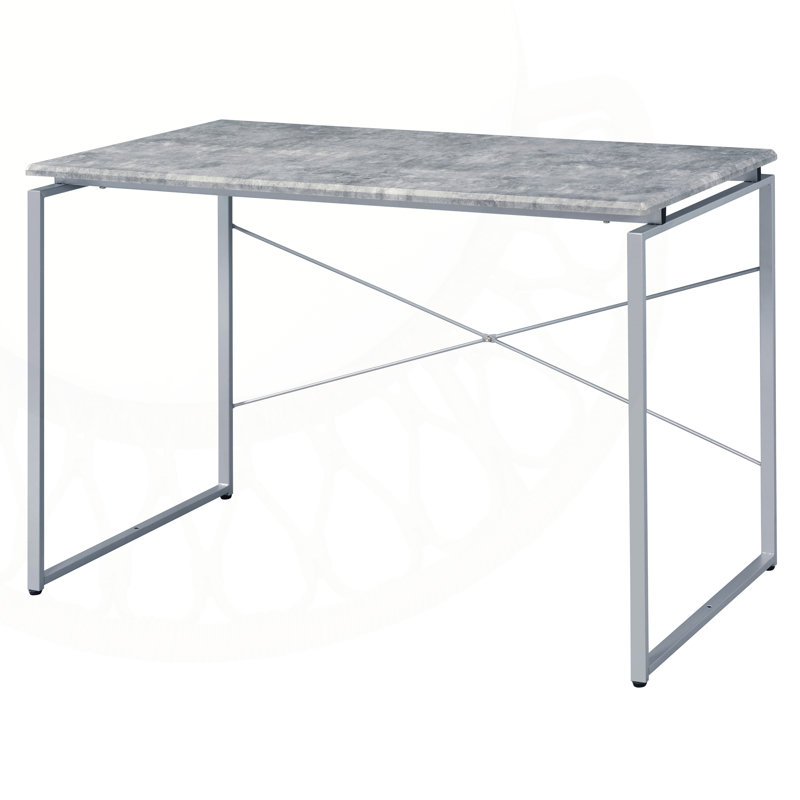 Stylish Grey and Silver Writing Desk with Metal Sled Base for Modern Home Office and Study Spaces, Gray/Gray