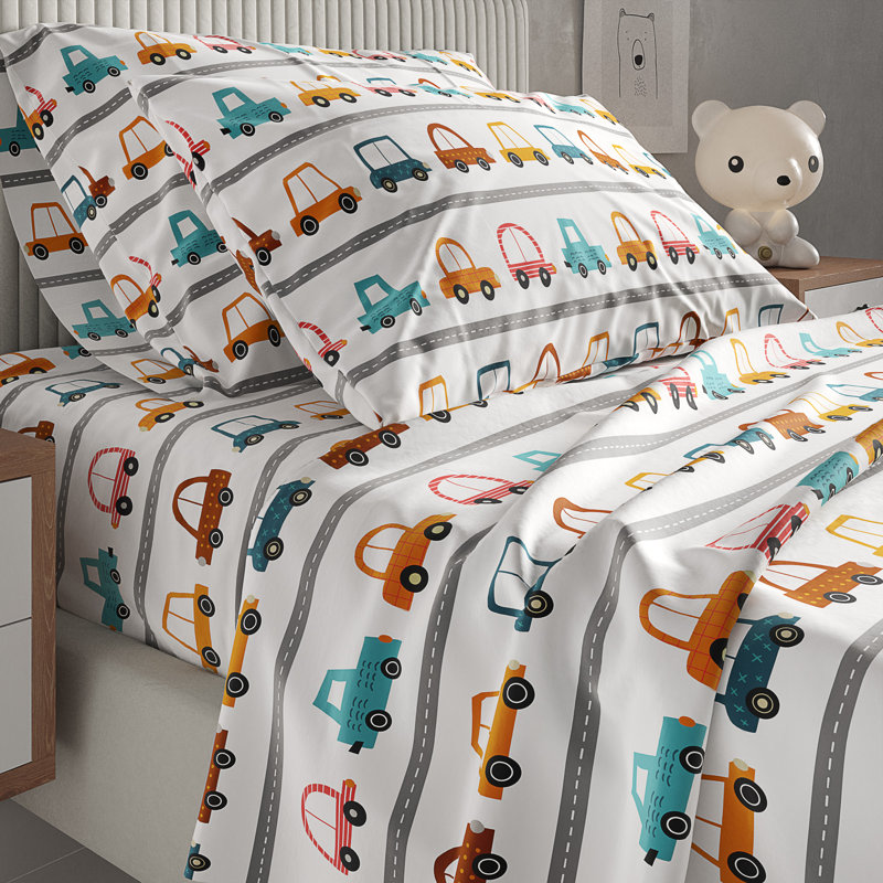 Kids Sheet Set, Soft Microfiber Bedding, Cozy & Breathable, Wrinkle Free Easy Care Bed Sheets, Cars 1