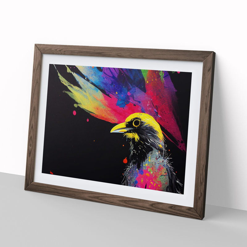 Desirable Crow Bird Abstract - Single Picture Frame Painting, Walnut, 46cm H x 64cm W x 2cm D