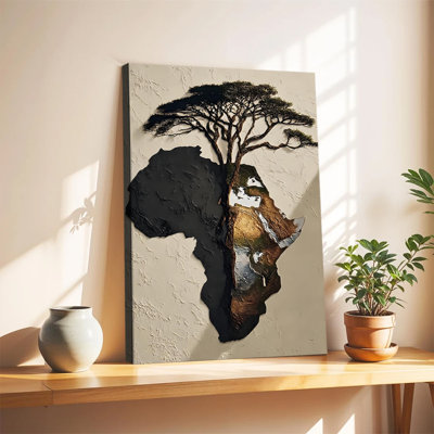 Wooden Framed Canvas Painting Artistic printing Africa Map With Animals Unique and creative wall decor