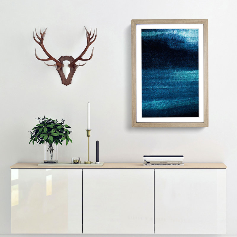 Midnight Blue in Abstract - Picture Frame Graphic Art Print, 65cm H x 48cm W x 2cm D, Oak Framed