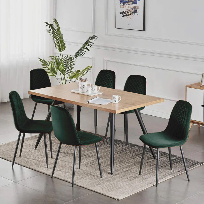 Wellersburg Modern Velvet Upholstered Armless Dining Chair, Deep Green Velvet, Black
