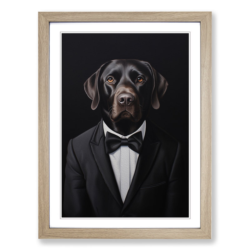 Labrador Retriever In A Suit Painting No.2 - Single Picture Frame Print on Wood, Oak Framed, 64cm H x 46cm W x 2cm D