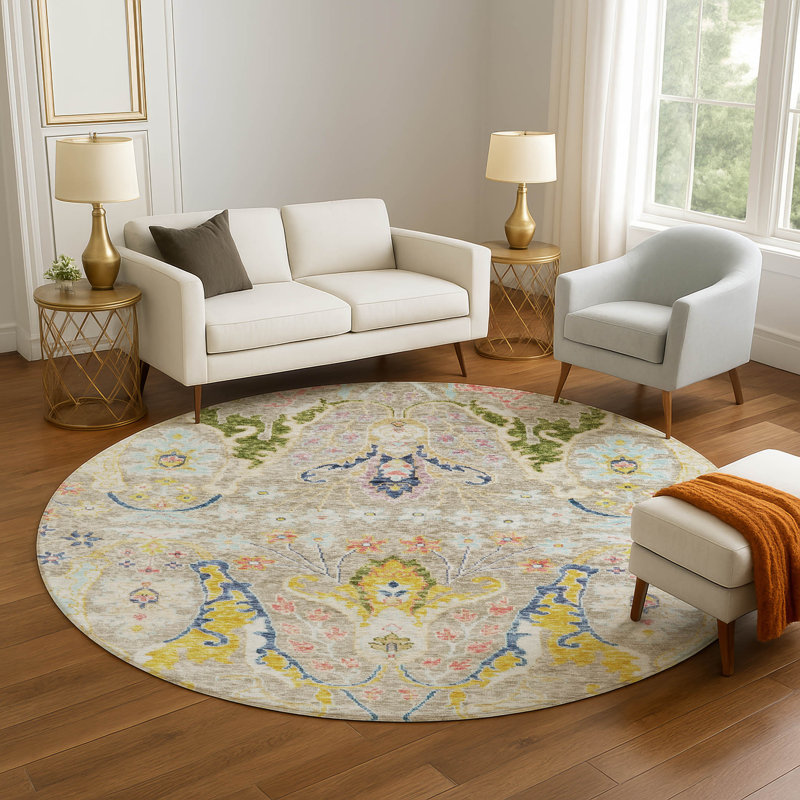 Premium Machine Washable Mayfield AMF1932 Modern Rug, Round 8'