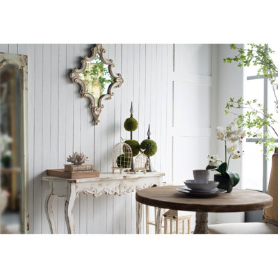 Console blanchie 46 po x 16,5 po x 30 po avec pattes élégantes de style queen pour couloir ou salon, 50 % de bois de sapin, 8,6 kg, assemblage requis, 46,1 po x 16,5 po x 29,9 po, blanchie pour couloir.