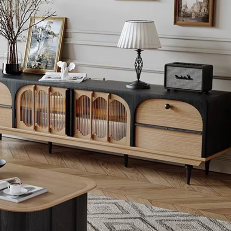 Meuble télé en bois massif de style rétro, 94.48"