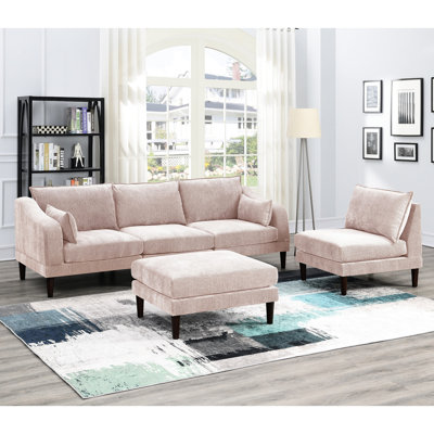 Contemporary 5 Sectional, Blush Pink With , Fabric Cushions & Chairs, Suede-Like Cover