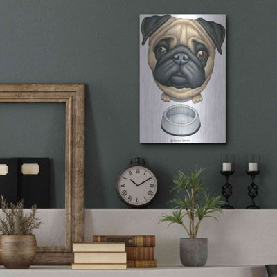 Art mural en métal Winston Porter «Pug and Bowl Upper Perspect» par Danny Gordon
