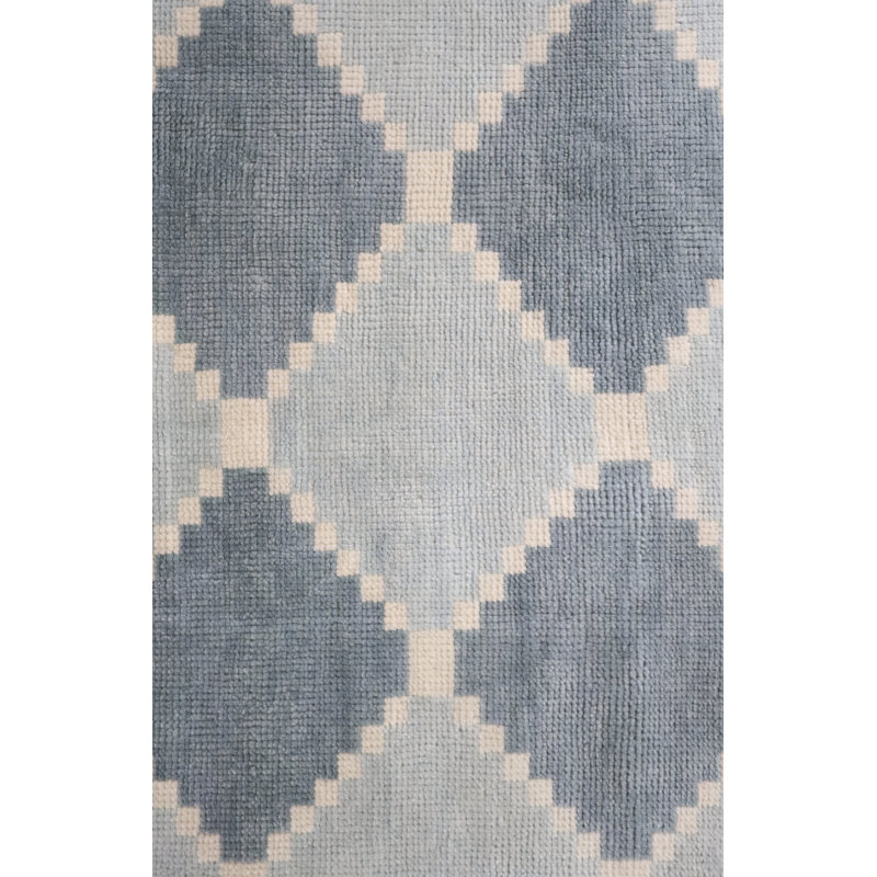 Sadie Handmade Oushak Wool Geometric Area Rug, Blue Mist, 3' x 12'