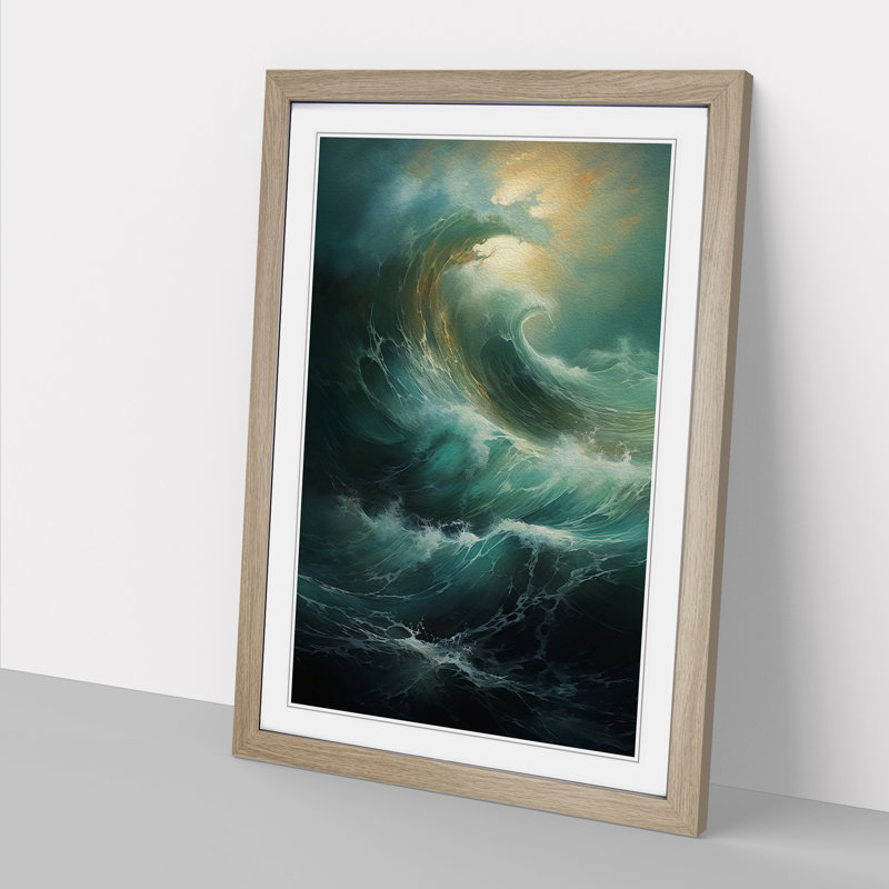 Ocean Modern No.2 - Single Picture Frame Print on Wood, Oak Framed, 64cm H x 46cm W x 2cm D