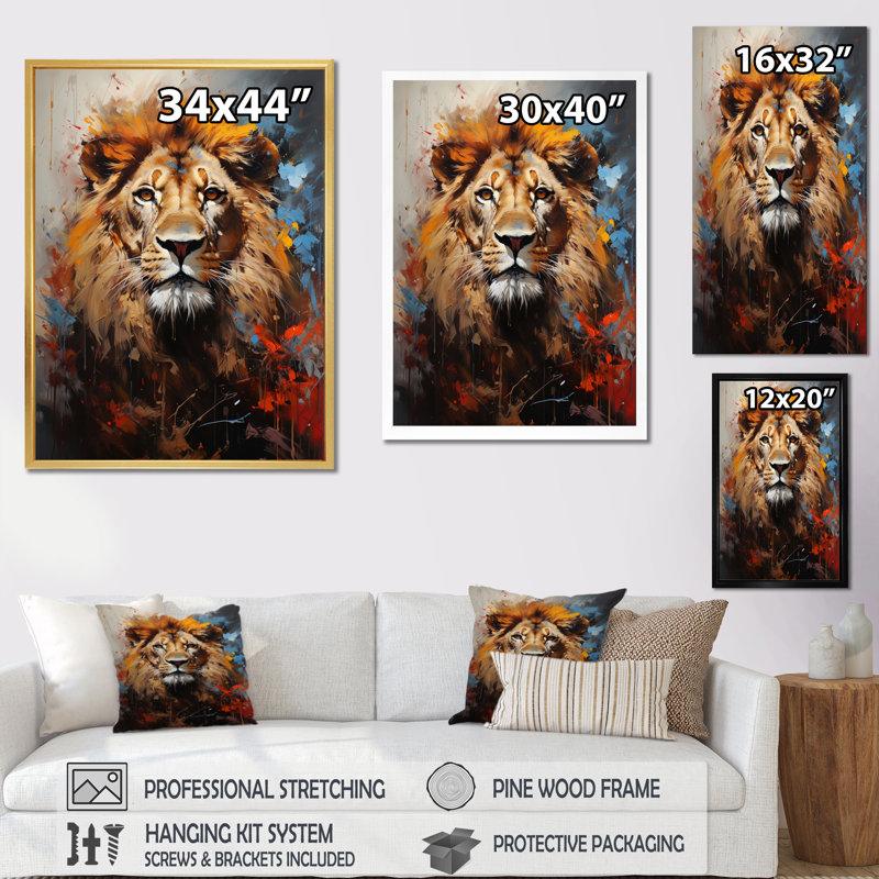 Lion Urban Wild Urban I - impression, Encadrement doré, H 44 po x l 34 po x P 1,5 po