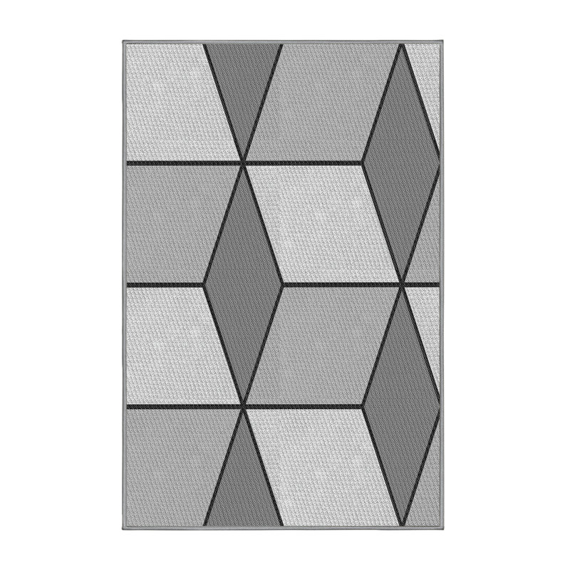Tapis gris/blanc tissé à la machine, Rectangle 5 pi x 7 pi