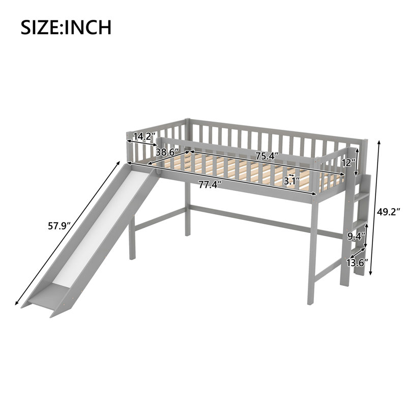 Lit mezzanine bas avec échelle et glissade, Gris
