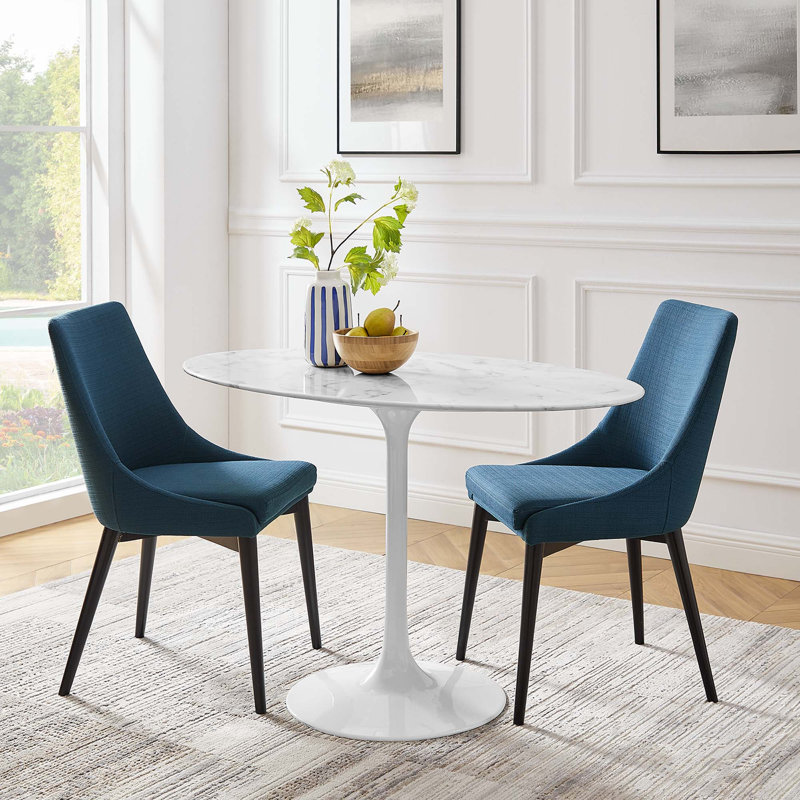 Lippa Oval Artificial Marble Dining Table, White, 29.5" H x 47" L x 27.5" W