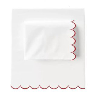 Allena 400TC Cotton Scallop Embroidery Sateen Cotton 4 Piece Sheet Set Fitted Sheet Fits Upto 16" Deep Pocket, Burgundy