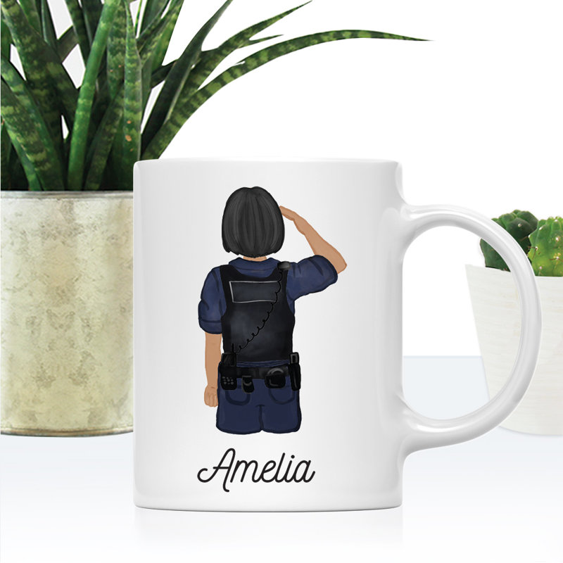 Tasse à café personnalisée, Jaune / noir, femme, agent de police 22, Oui