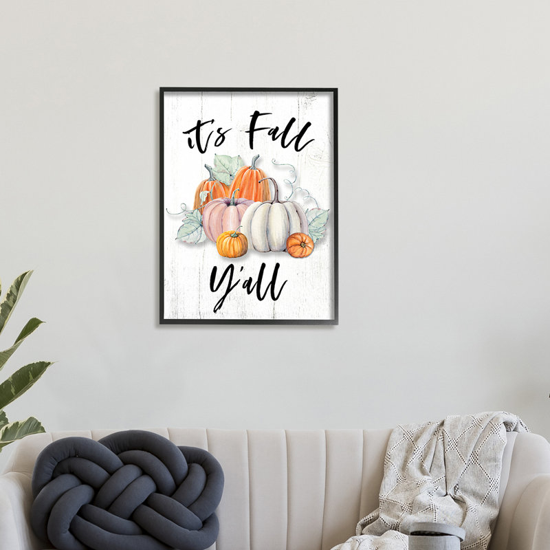 «It's Fall Y'all Seasonal Excitation» - Peinture, Giclée encadrée blanc bord de mer, H 30 po x l 24 po