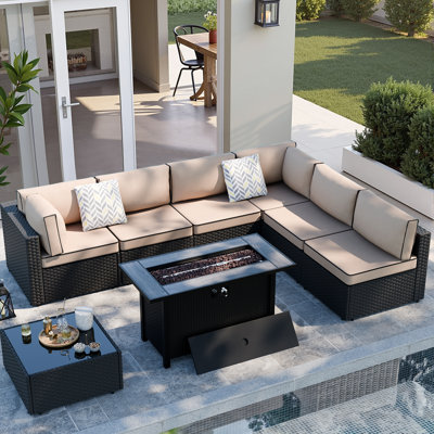  Bushrah 8-Piece Outdoor Patio Seating Group with Fire Pit Table