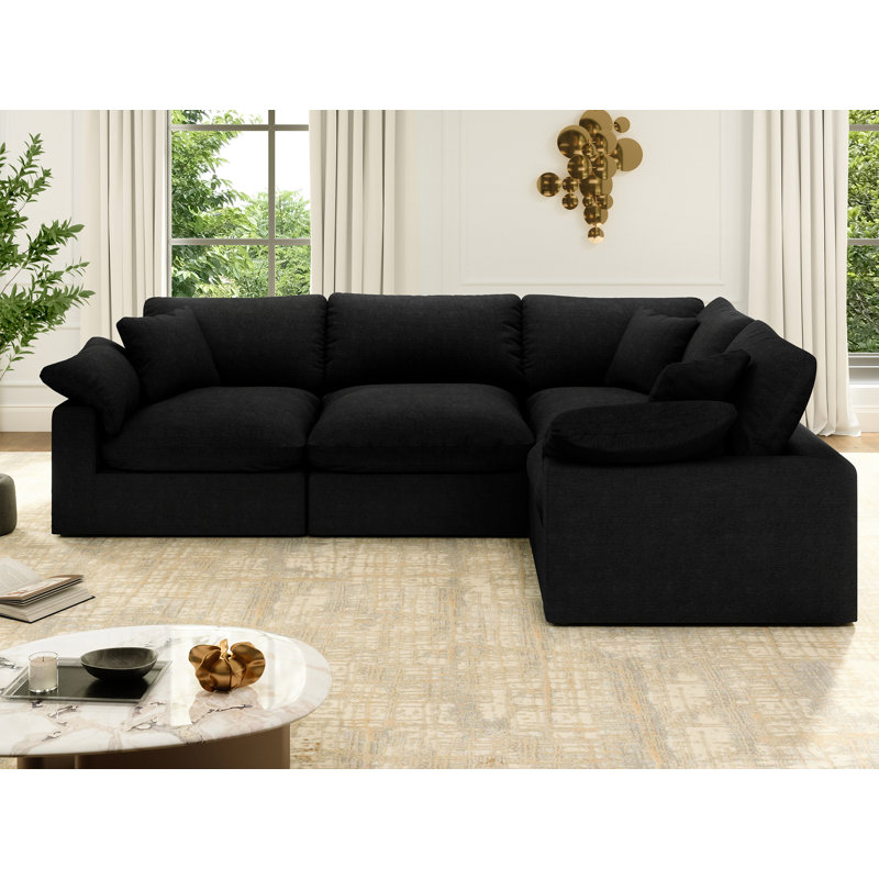 Canapé en tissu Hidehisa, H 25,2 po x l 110,8 po x P 64,9 po, 4, Noir