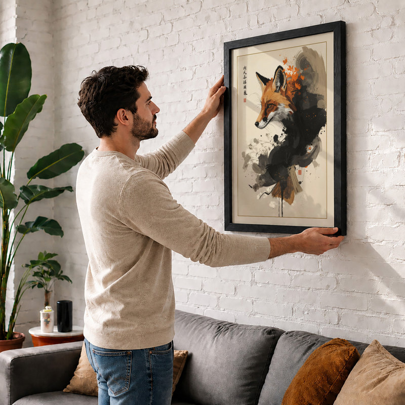 Fox in Ink Japandi - Framed Print, Unframed, A4 - 29.7 x 21.0 cm