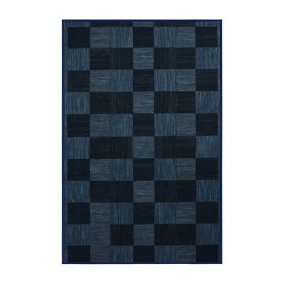 Machine Washable Checkered Grey Area Rug