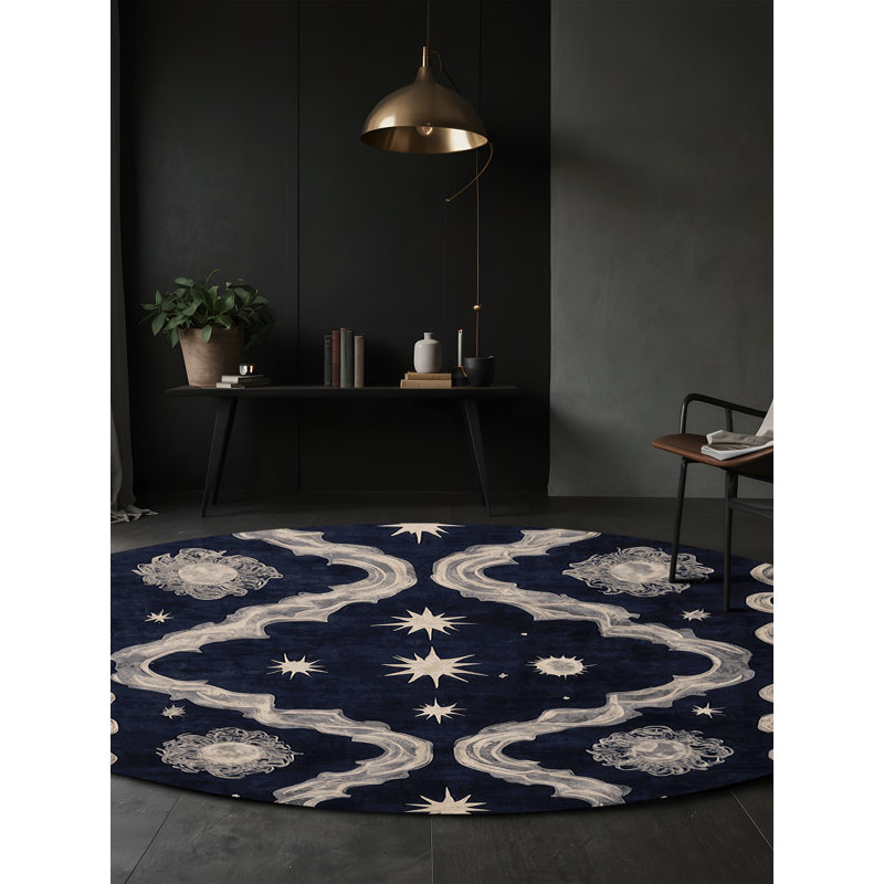 Machine Washable Gray Area Rug, Round 5'