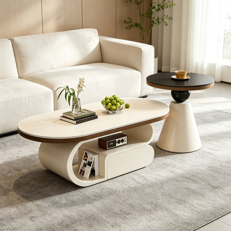 Table basse Minimal, H 15,74 po x l 51,18 po x P 23,62 po, Noir/crème