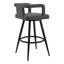 Tabouret de bar gris en similicuir de 30 po avec métal noir, fonction pivotante à 360 degrés, siège à dossier ouvert, coussins rembourrés de mousse, repose-pieds pour le soutien et la mobilité, style, structure stable remplie