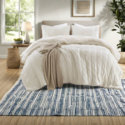 Cozy Chenille Bedding Sets Full Queen, Cable Knit Sherpa Home Comfort