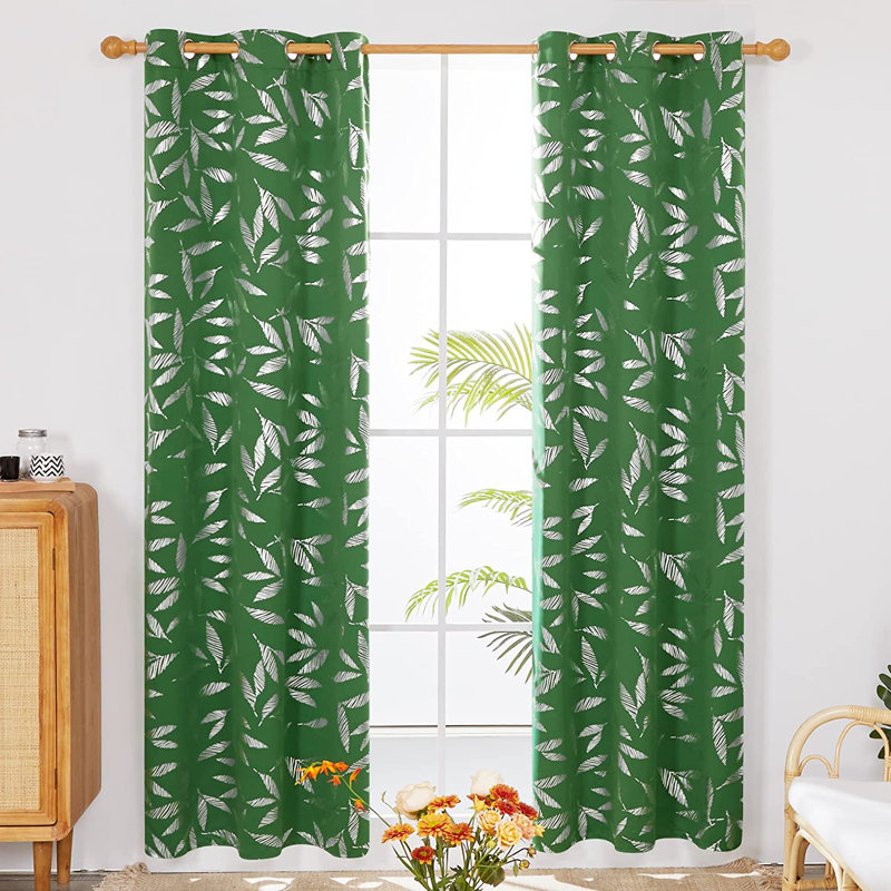 Polyester Room Darkening Curtain Pair, Dark Green, 52" W x 72" L
