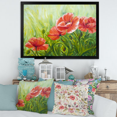 «Red Blossoming Poppies III», peinture sur toile