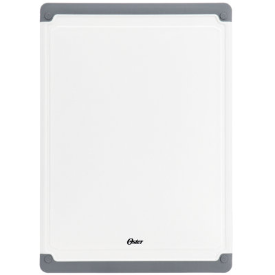 Oster Bergen 17x12 Inch Rectangular Plastic Cutting Board in White with Non-Slip Feet