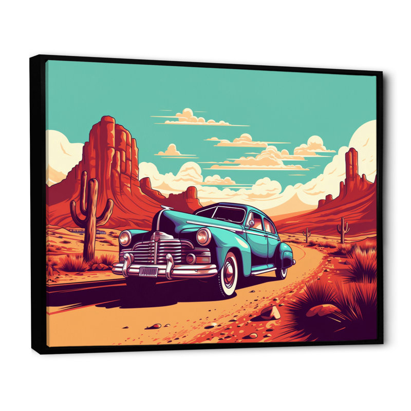 Vieille voiture américaine dans le Nevada III, H 12 po x l 20 po x P 1 po, Cadre flottant noir