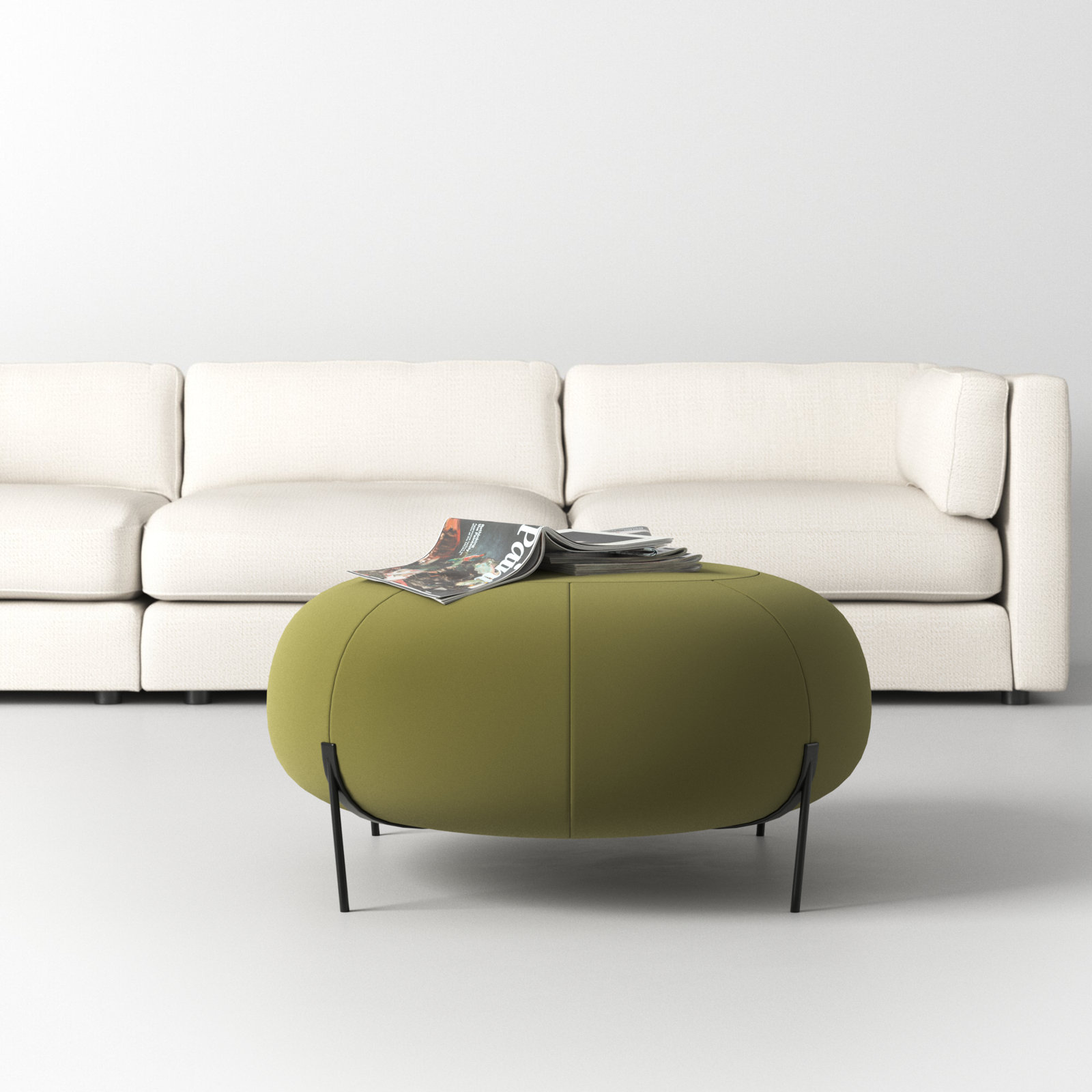 Lieze 35" Ottoman, Olive Green Velvet, Black