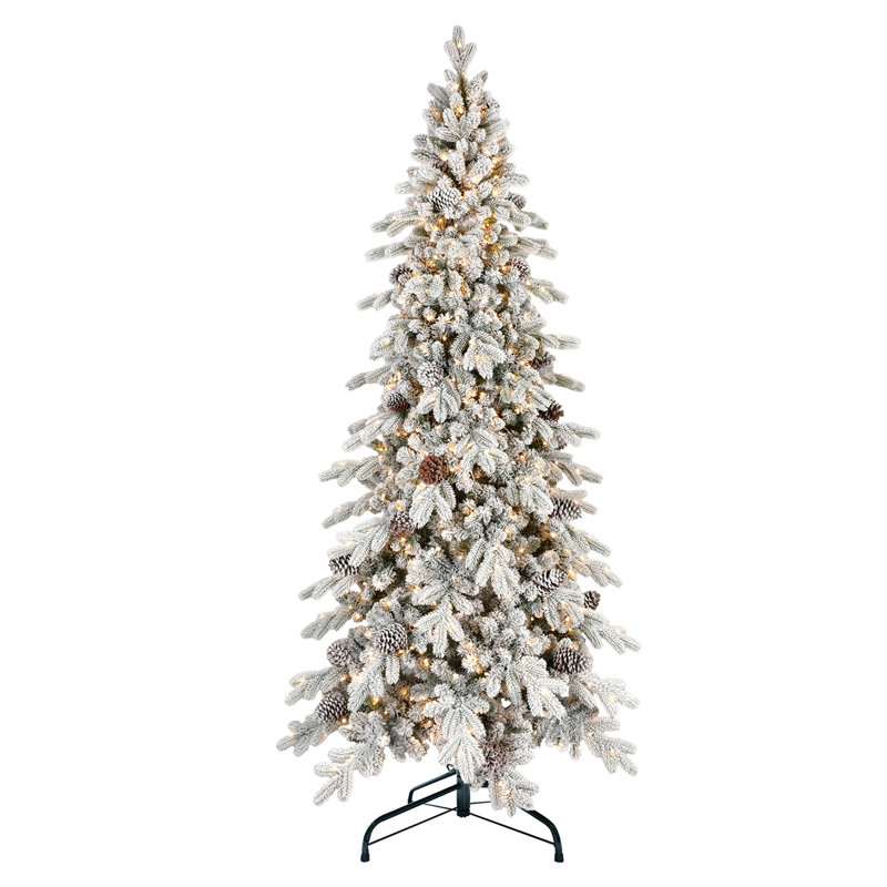 Arbre de Noël 8 pi en PE / PVC avec 1000 lumières DEL blanc chaud - 1634 pointes, Blanc / orange, H 8 pi