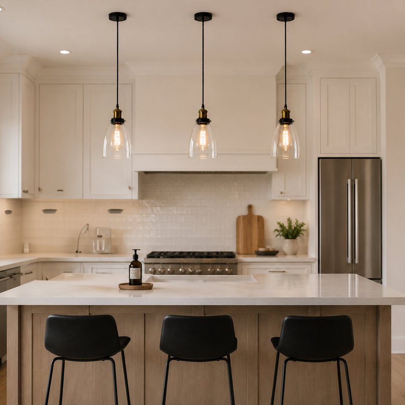 Luminaire suspendu avec abat-jour en verre transparent et ampoule à DEL Edison ST19, lampe de suspension réglable pour îlot de cuisine