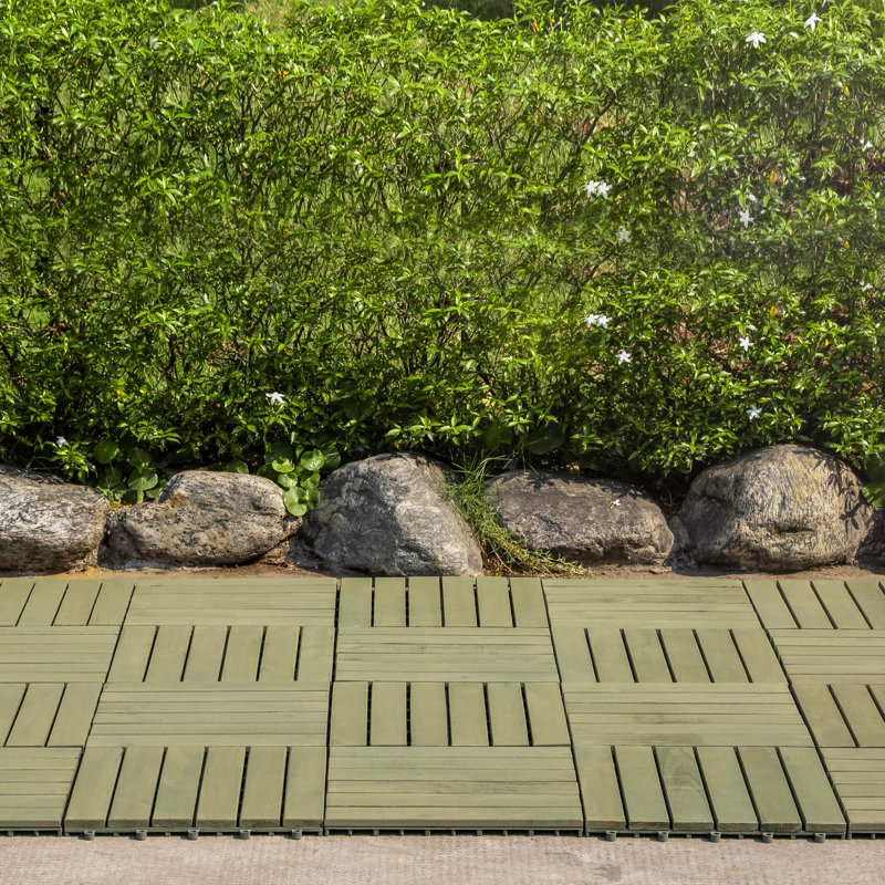 30cm L x 30cm W Solid Wood Interlocking Deck Deck Tile Kit, Muted Green