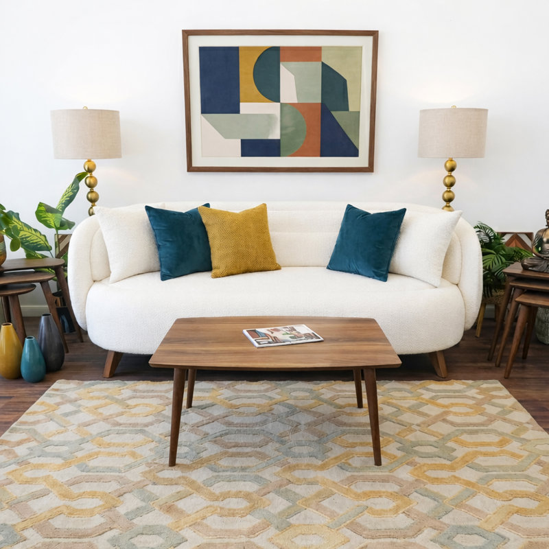 Bergen Rectangular Solid Wood Coffee Table with Elegant Curved Edges