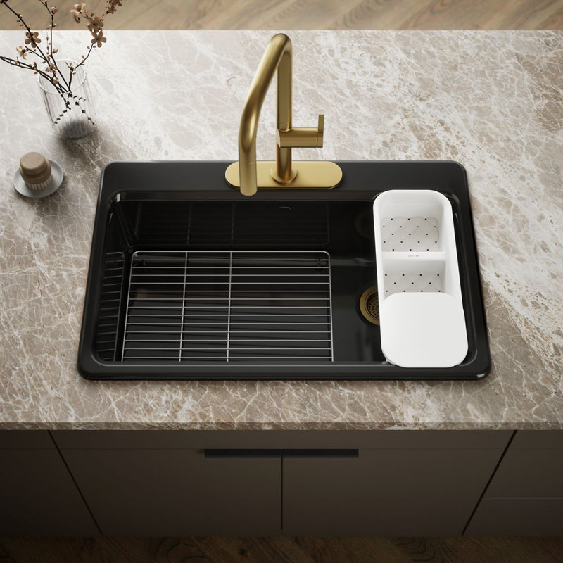 Riverby™ Single-Bowl Top-Mount Kitchen Snk with Accessories, 3 hole, Black