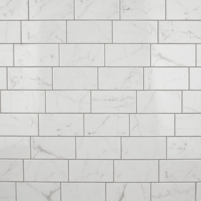 Classico Carrara 3" x 6" Ceramic MarbleLook Subway Tile
