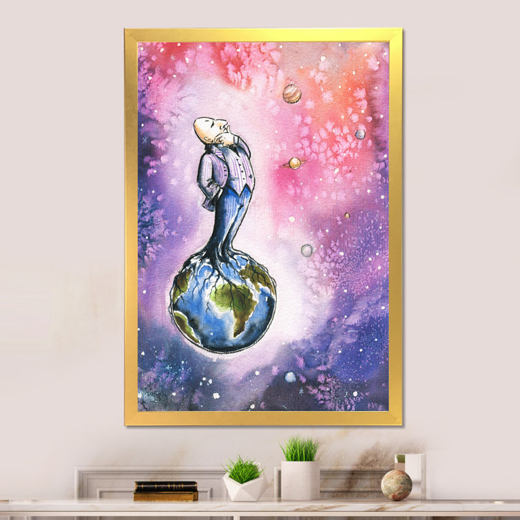 Earth Planet Climate Change Painting - Picture Frame Print on Canvas Trinx Size: 12 H x 8 W x 1 D, Format: Brown Floater Frame Canvas