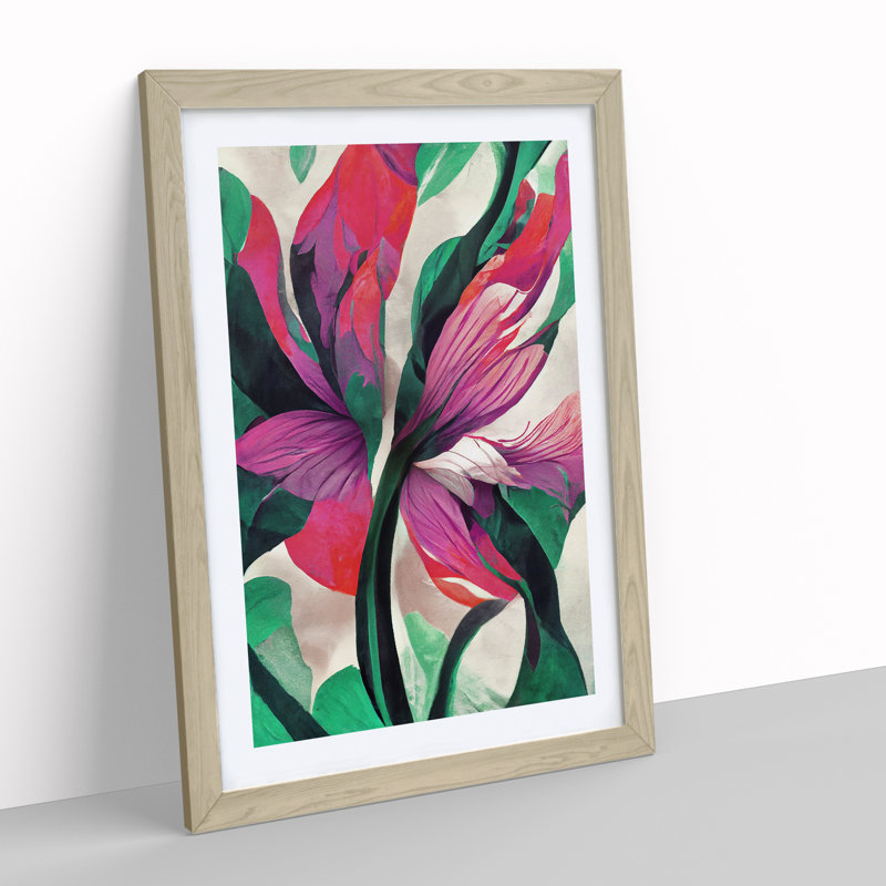Colourful Abstract Floral No.3 - Single Picture Frame Painting, 64cm H x 46cm W x 2cm D, Oak