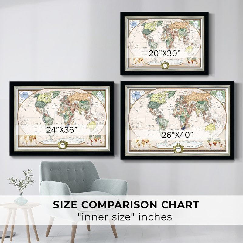 «Push Pin Map», reproduction d'art sur toile, Noir / argent, H 24 po x l 36 po x P 1 po