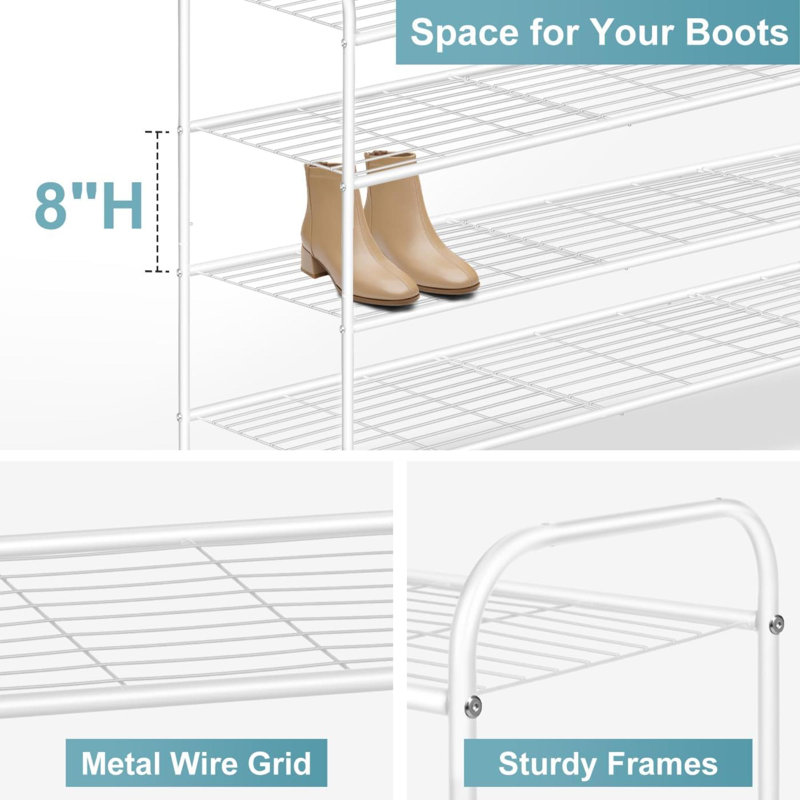 Long 4 Tier Shoe Rack For Closet Metal Wide Shoe Organizer For Entryway, Bedroom, Floor, Holds 30 Pairs Men Sneakers Stackable Shoe Storage Shelf With Wire Grid