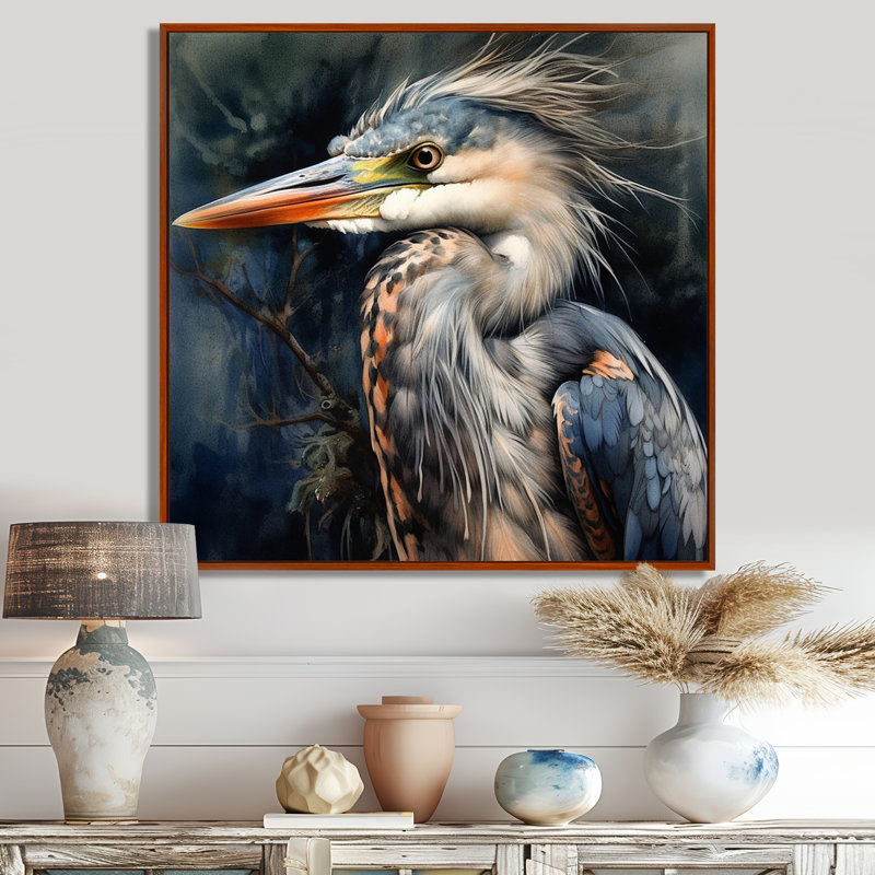 Graceful Heron Waterbird III - Heron, art mural, H 16 po x l 16 po x P 1 po, Cadre flottant brun