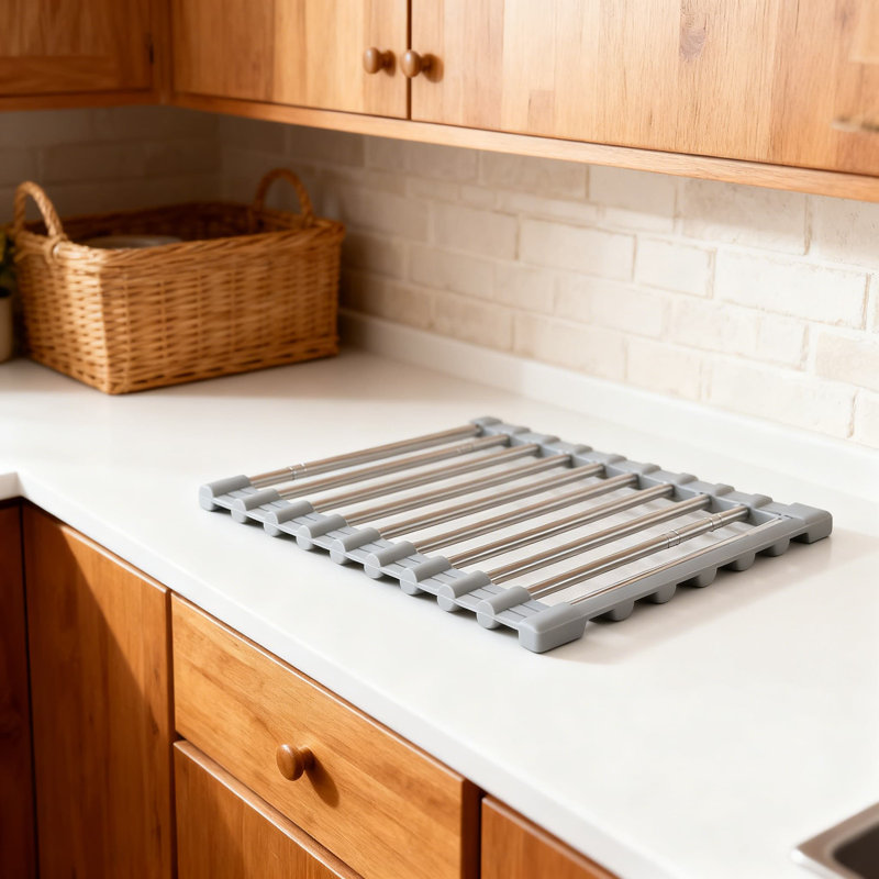 Expandable Roll-Up Dish Drying Rack For Kitchen Sink, Heat-Resistant Silicone Dish Drainer With Non-Slip Design, Retractable Over-The-Sink Storage Solution