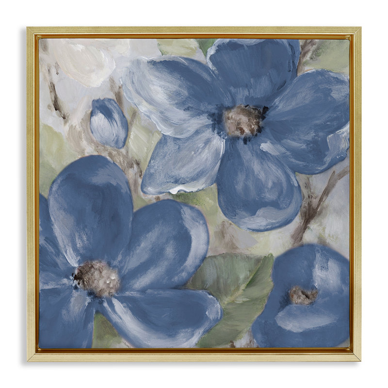 Toile flottante encadrée "Silencieusement bleu" par Lanie Loreth, Cadre flottant métallique doré, H 25 po x l 25 po